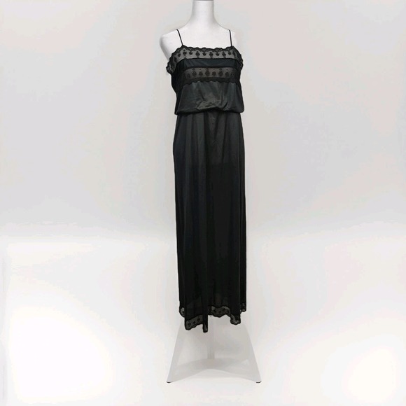 Vtg Flair Nylon Satin Lace Slip Dress Nightgown Size M Whimsigoth Union Made - Picture 2 of 14